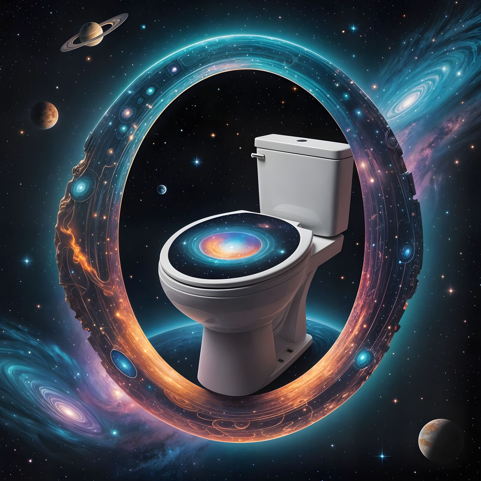 Surreal Cosmic Portal to a Toilet Seat