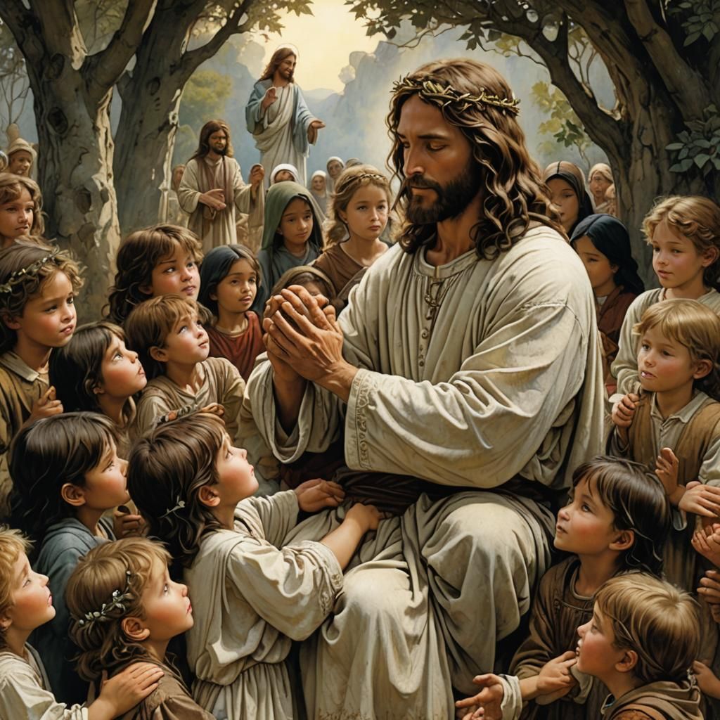 Jesus Blesses Children: Expressive Digital Art
