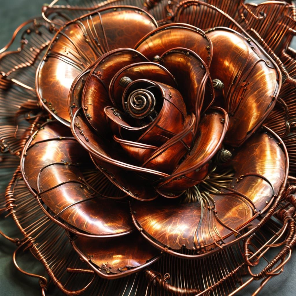 Intricate Steampunk Copper Wire Rose Sculpture