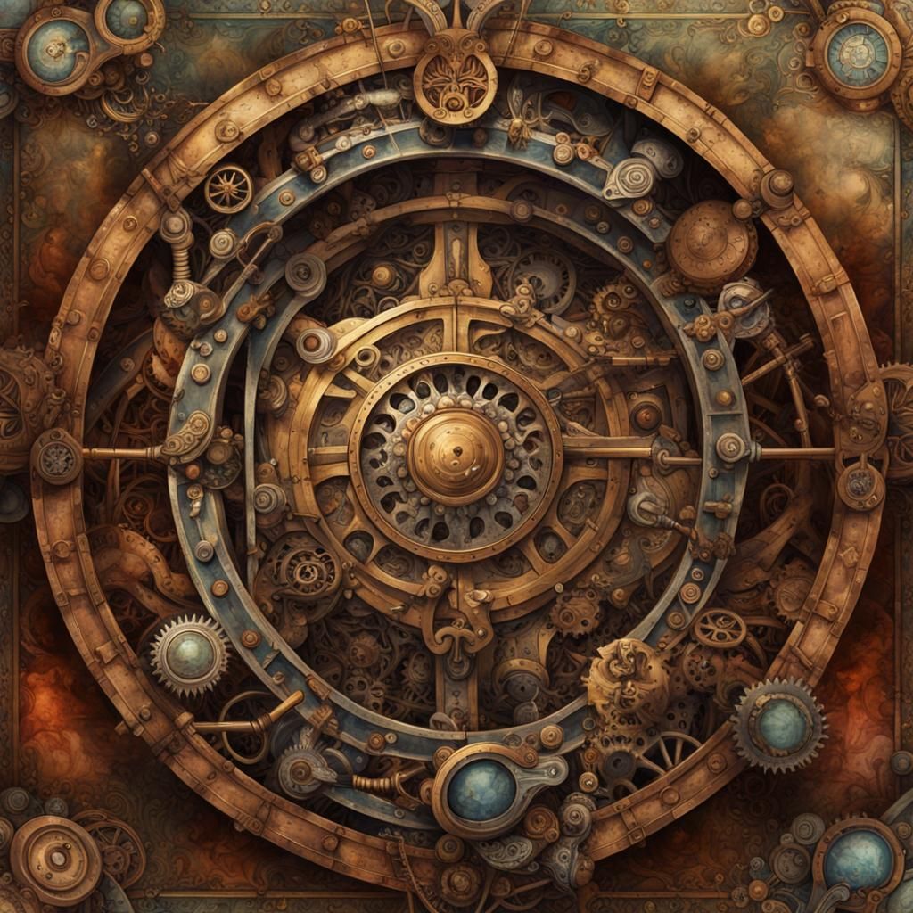 Steampunk Border with Gears and Watercolor Ink