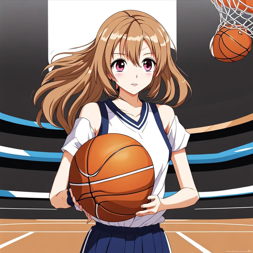 Anime Girl with Basketball in Manga Style