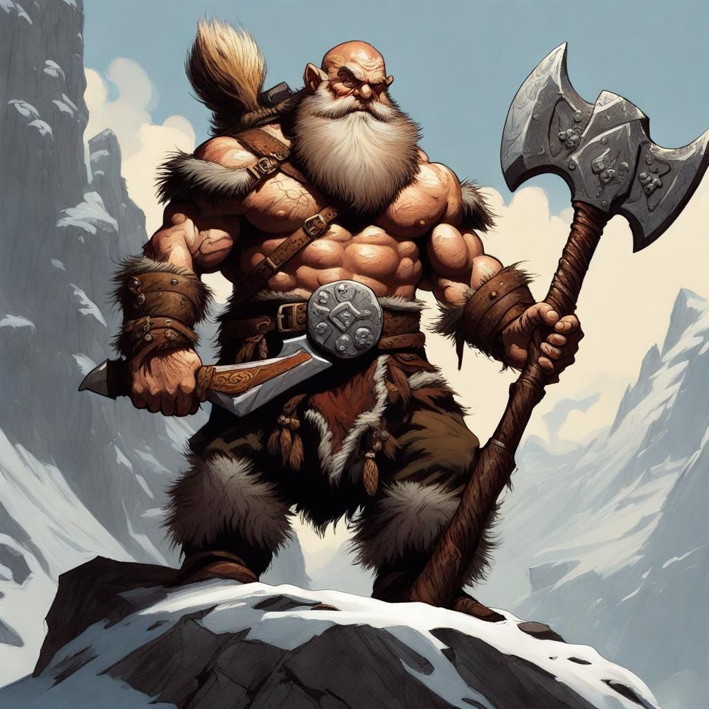 Mountain Dwarf Barbarian with Greataxe in D&D Style