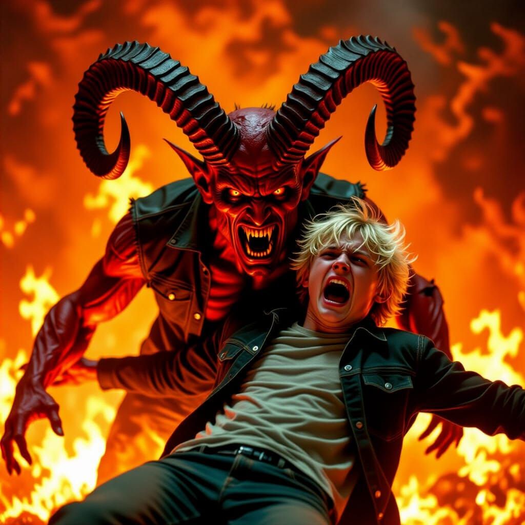 Teenager's Descent into Hell in Gritty Dark Art Style