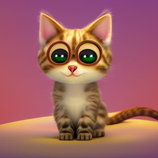 Cute Kitten with Big Eyes in 3D Style