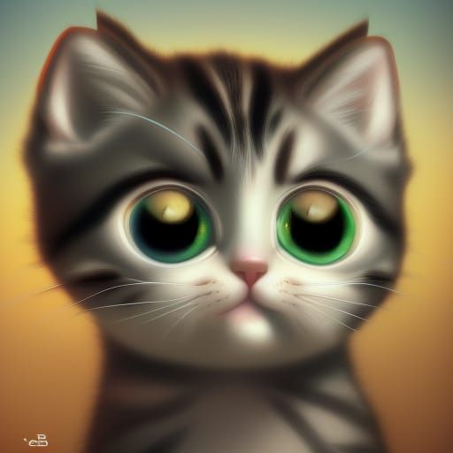 Cute Kitten with Big Eyes: 3D Digital Art