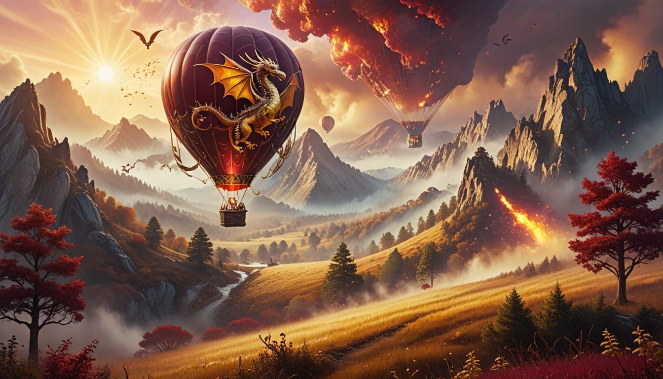Whimsical Hot Air Balloon with Gold Dragon