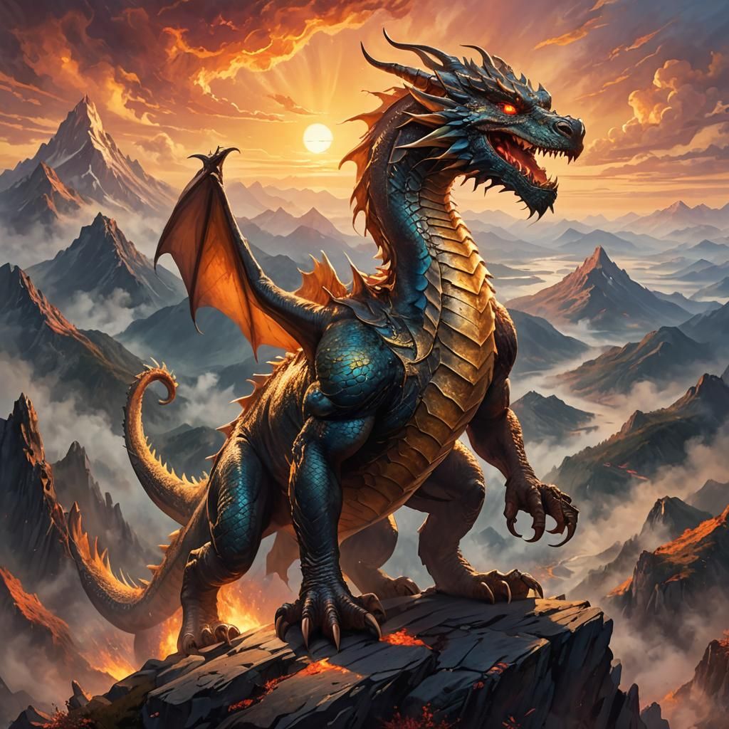 Mighty Dragon on Misty Peak: Fantasy Concept Art