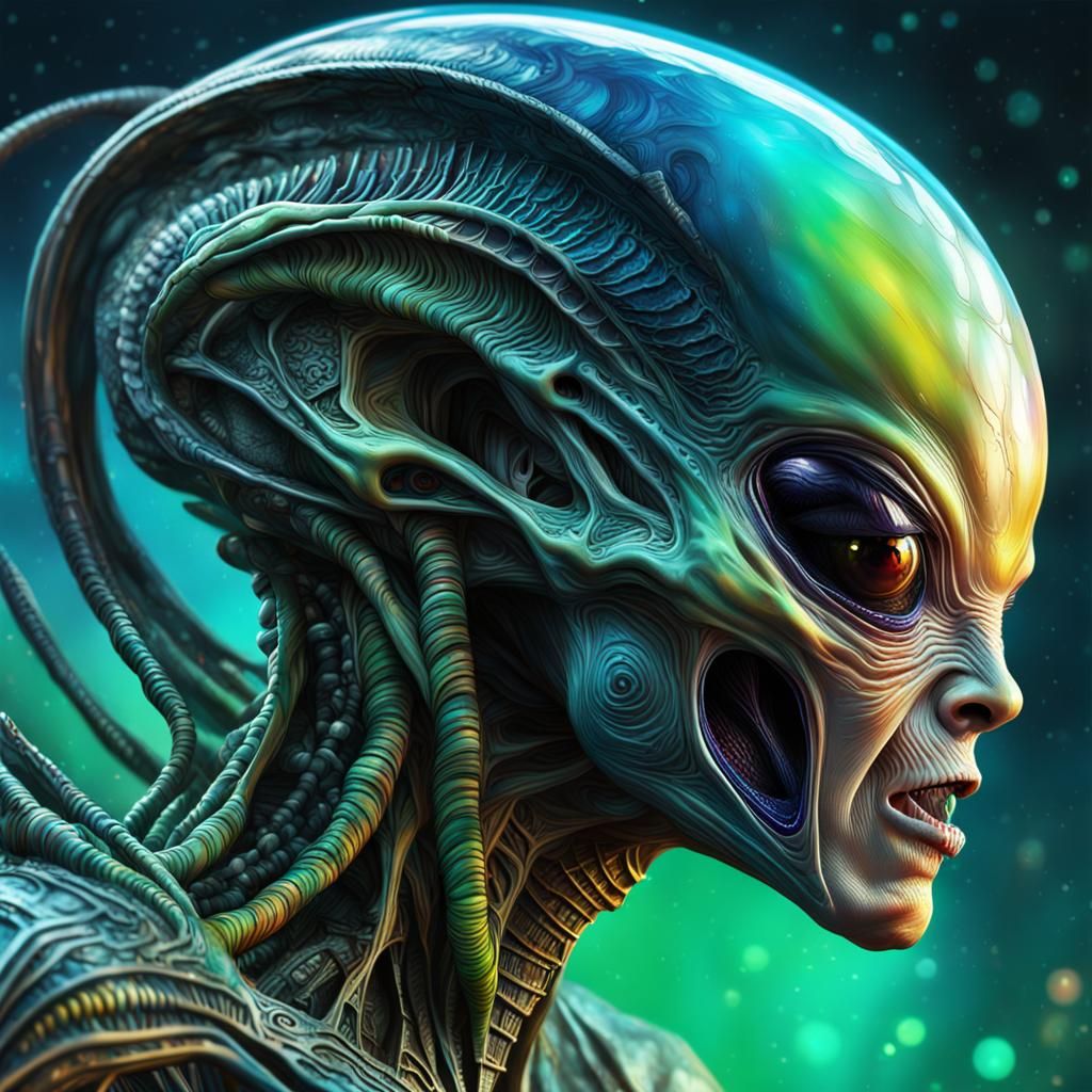 Hyperrealistic Alien Female Portrait in Splash Art Style