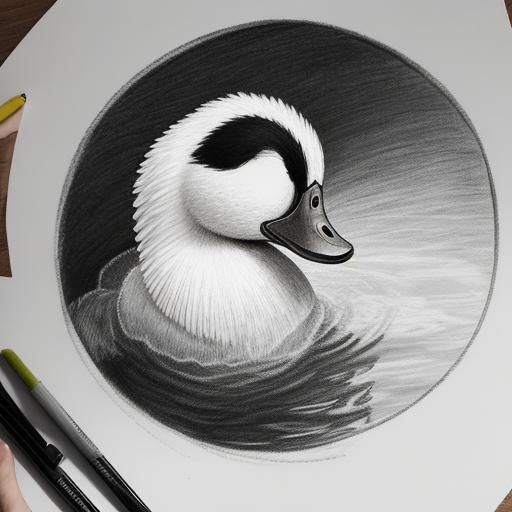 Hyperdetailed Charcoal Drawing of a Cute Duck