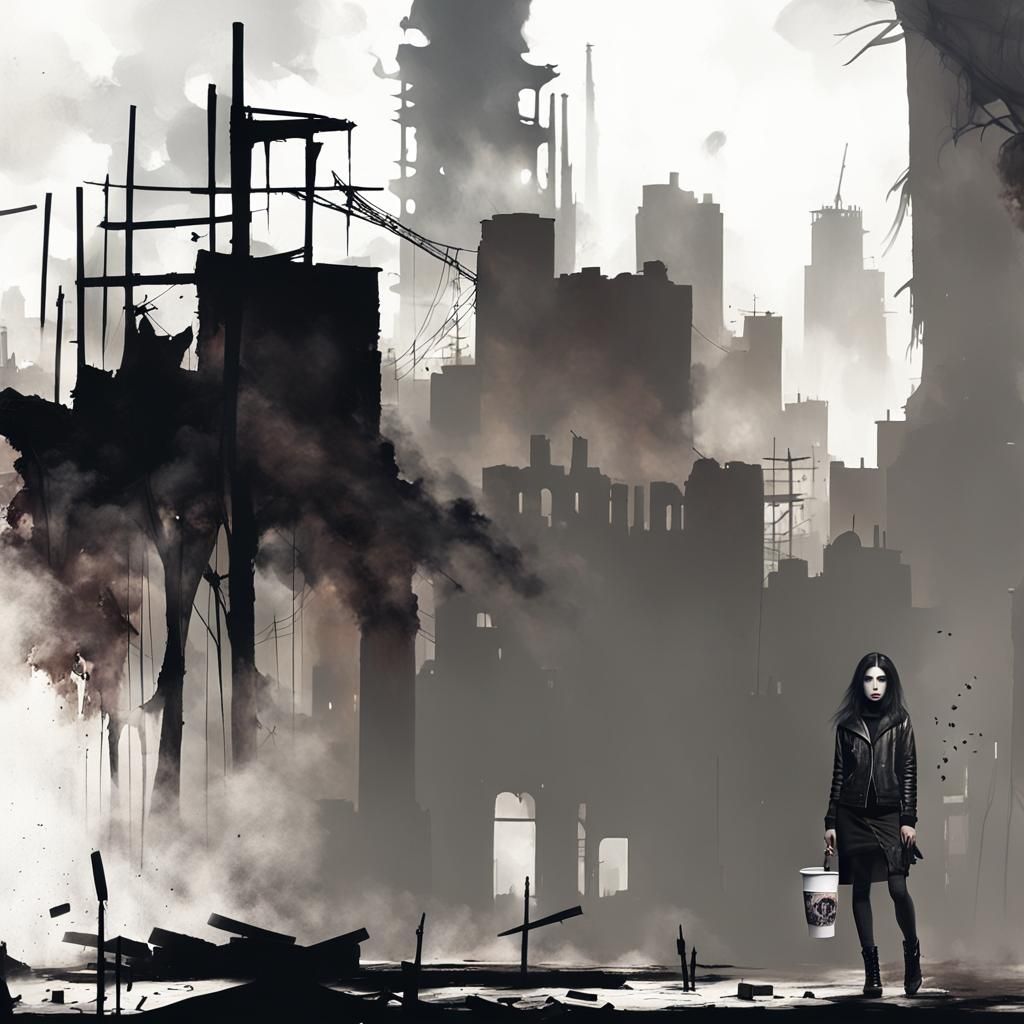 Gothic Cityscape in Dark, Bold Brushstrokes