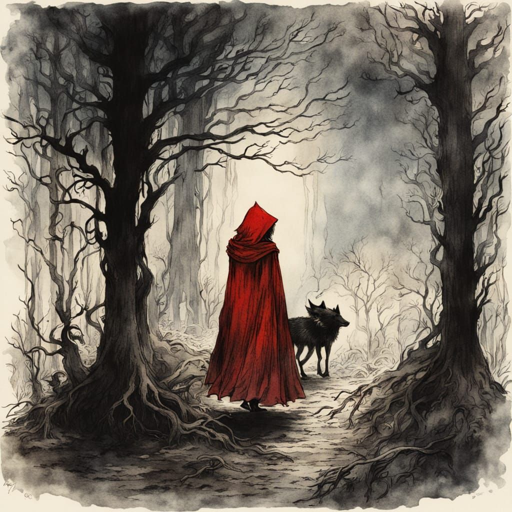 Little Red Riding Hood in Eerie Gothic Forest