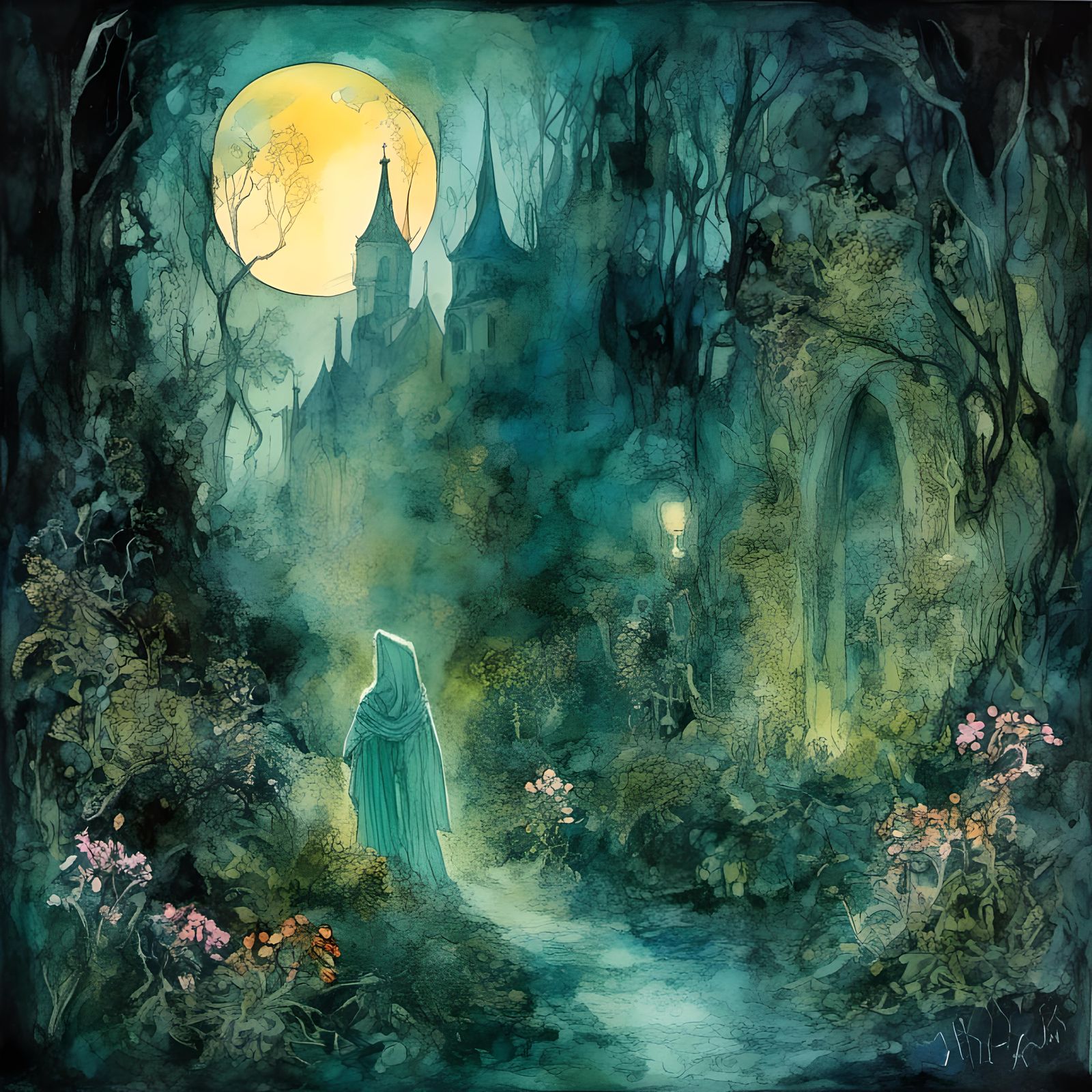 Magical Forest Art Nouveau Illustration