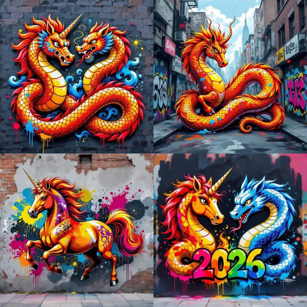 Fire Horse and Wood Snake: Graffiti Art Style