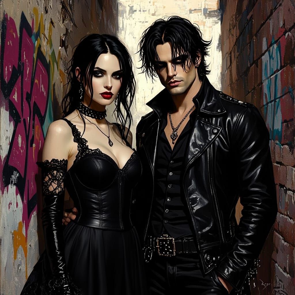 Goth Man With Rottweiler Companion