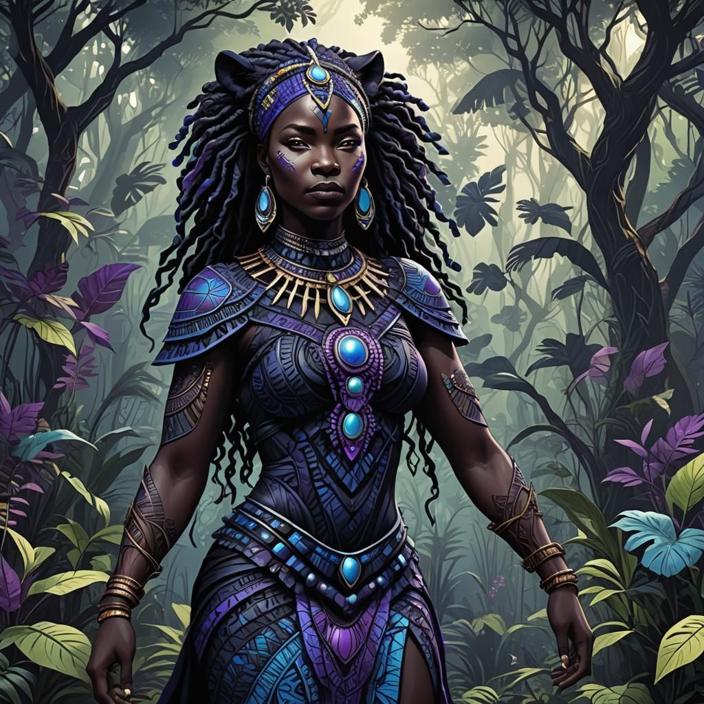 Black Panther Shaman in Jungle, Abstract Fractal Art