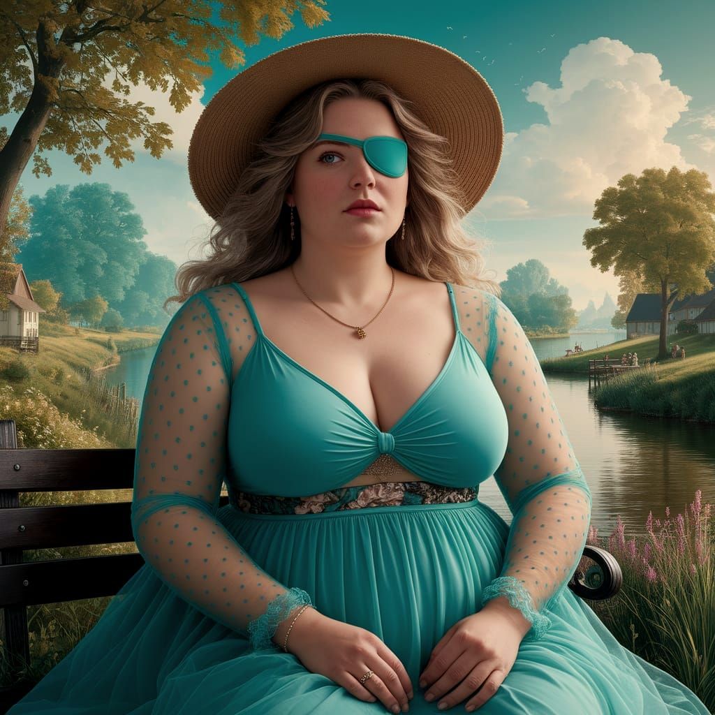Woman in Turquoise Dress: Ethereal Dutch Landscape