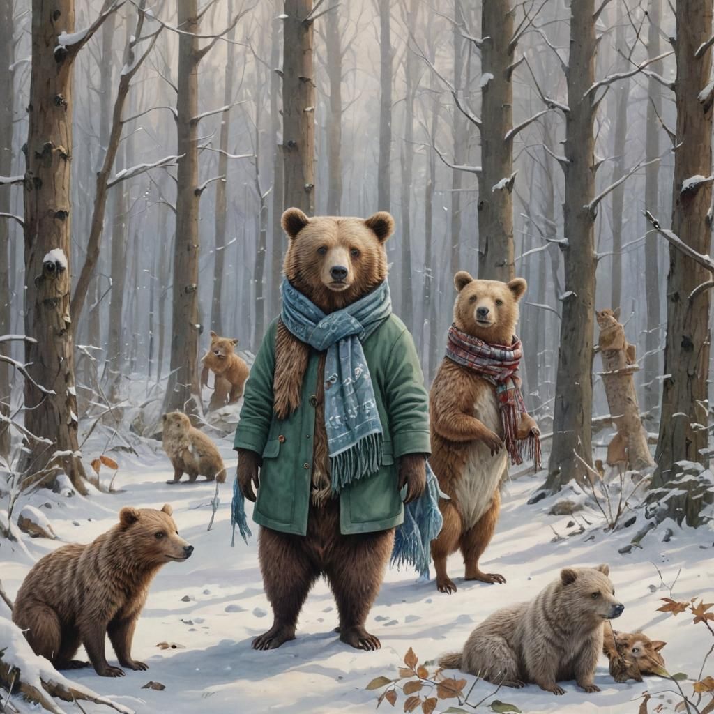 Winter Animals in Forest Fantasy Style