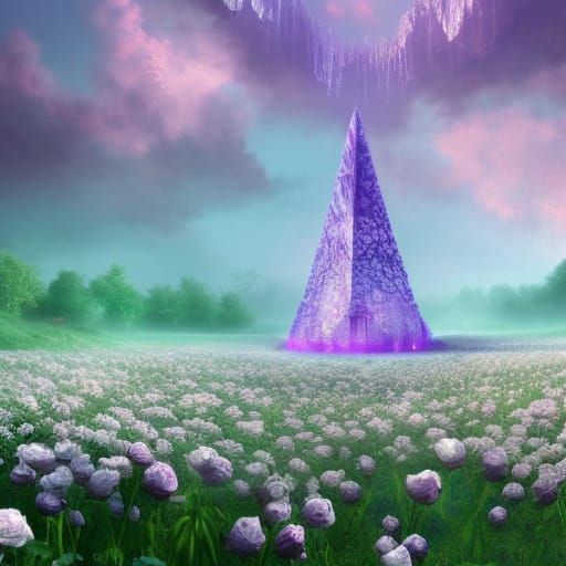 Crystal Tower in Rose Field: Fantasy Concept Art