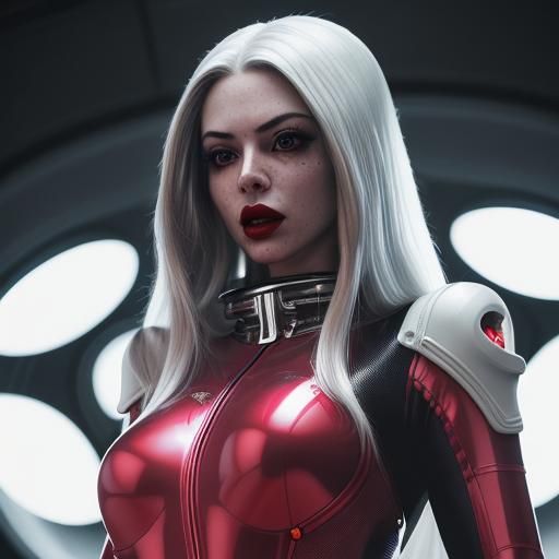 Futuristic Space Woman with Silver Hair in HDR