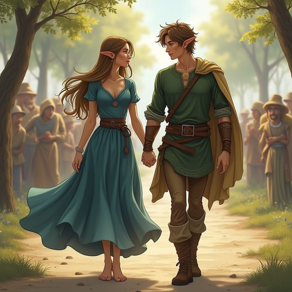 Elves Holding Hands in Dreamy Ethereal Landscape