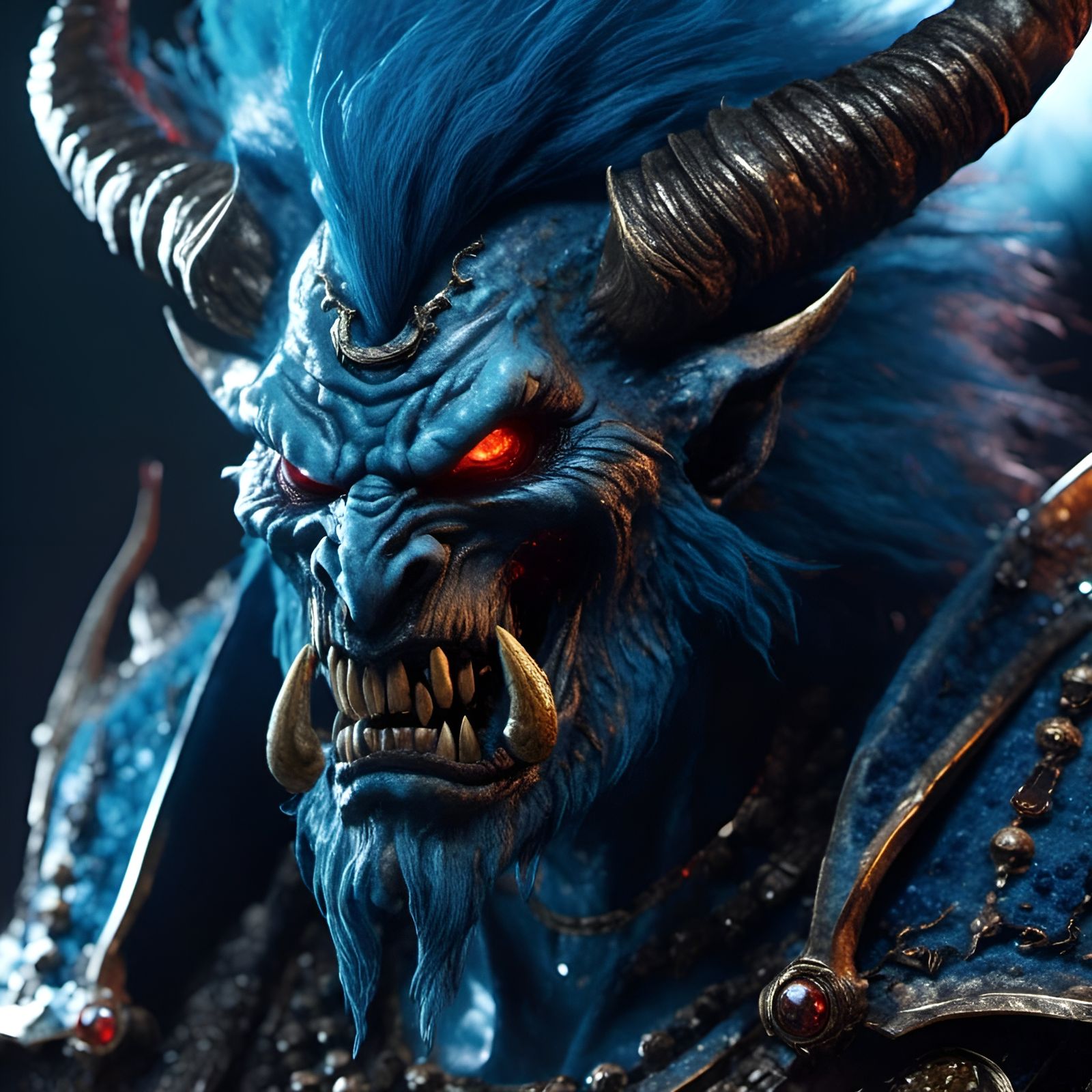 Demonic Blue Troll Portrait in Ultra-RTX