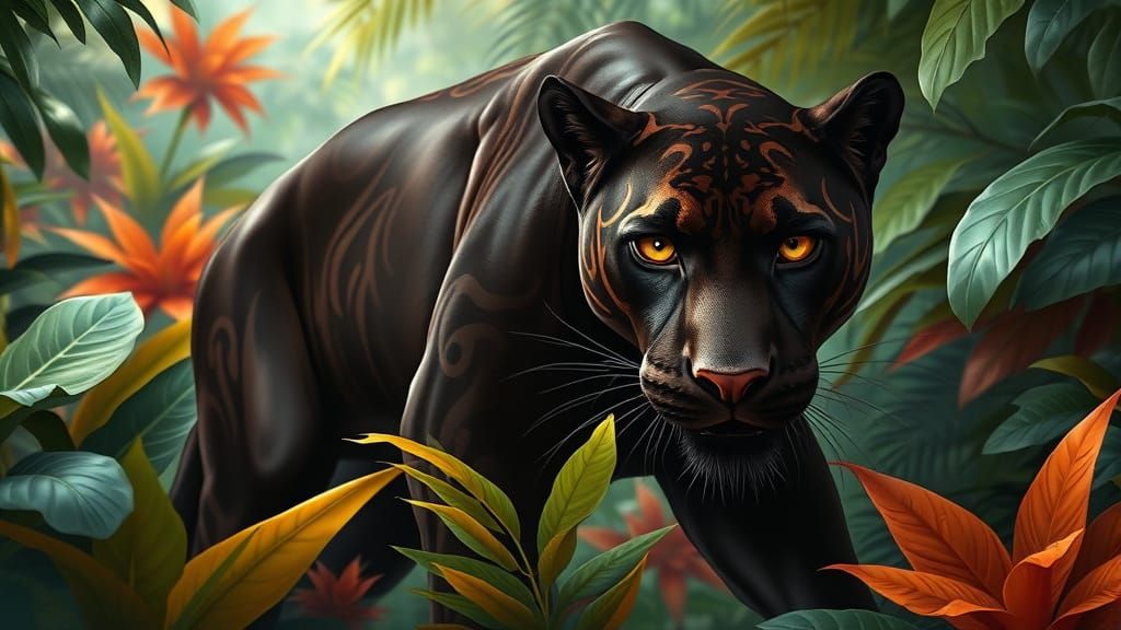 Chocolate Panther Prowling Through Lush Jungle