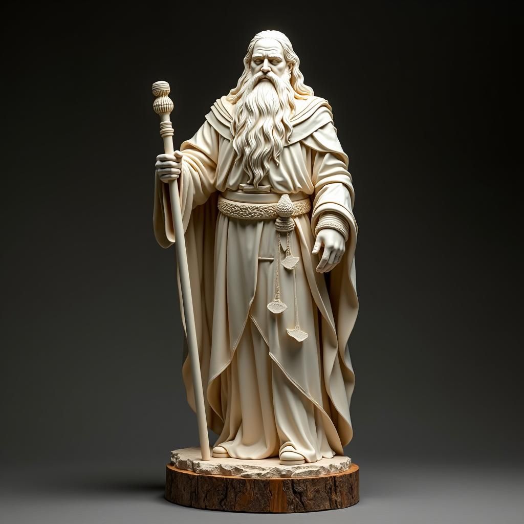 Hyperrealistic Wood Carving Figurine on Pedestal