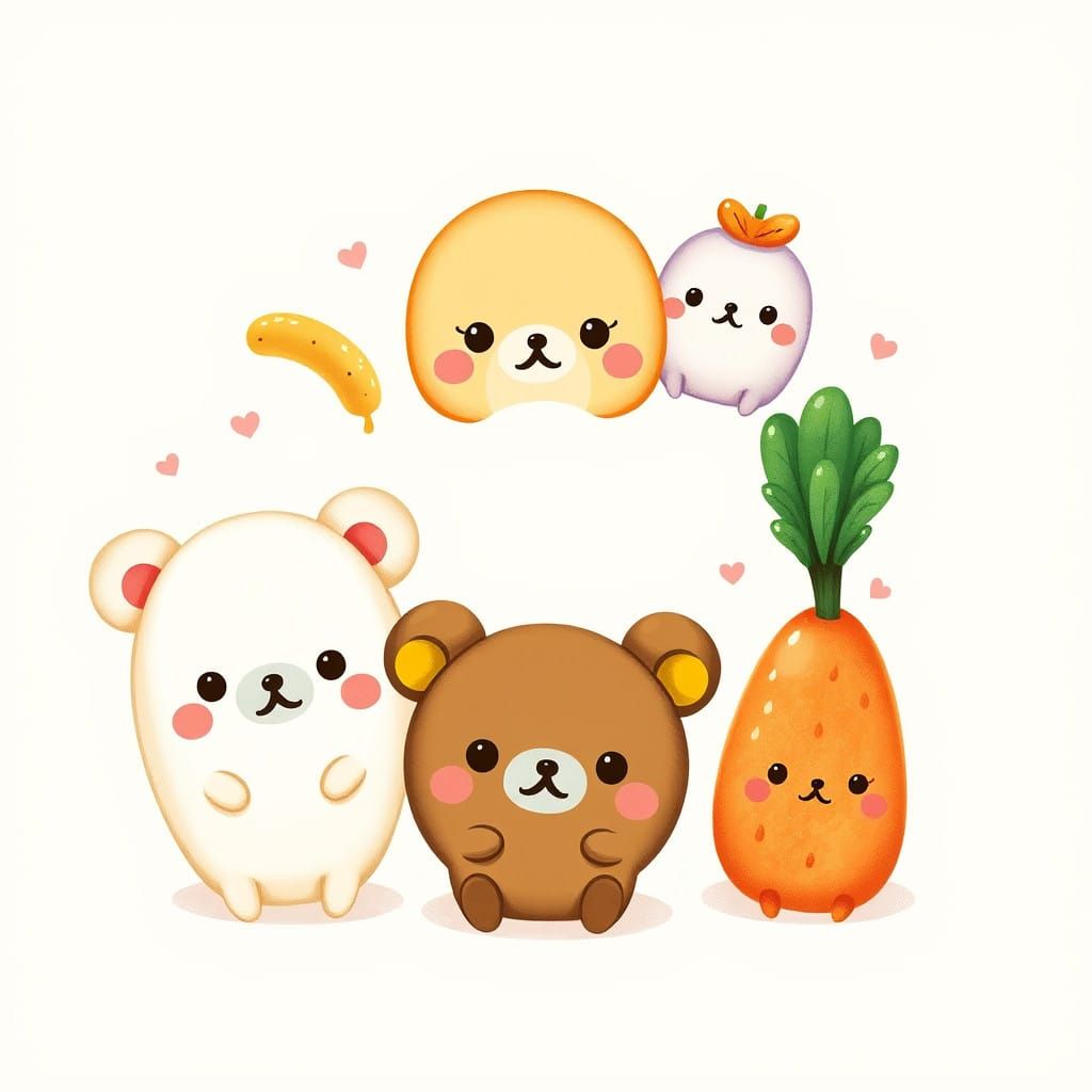 Whimsical Kawaii Food Characters in Pastel Colors