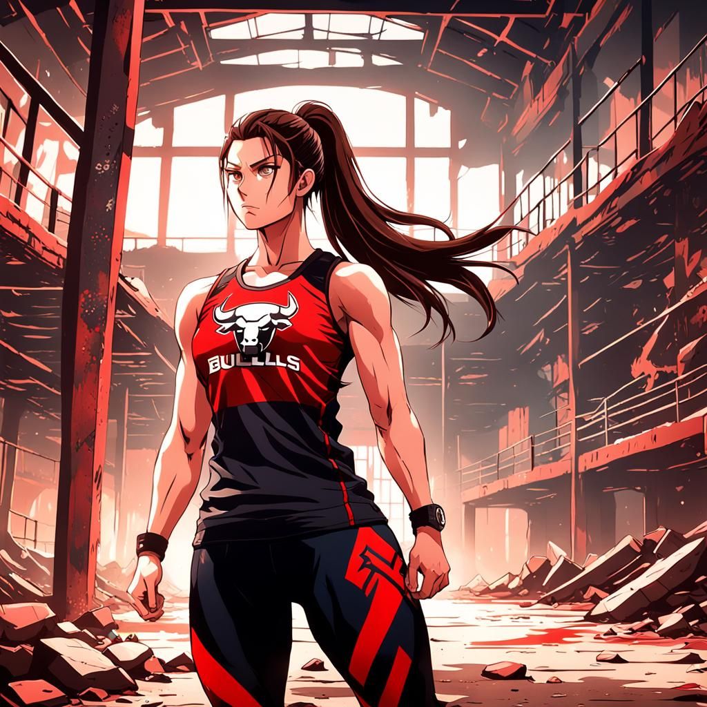Apocalyptic Gym: Strong Woman in Cyberpunk Style