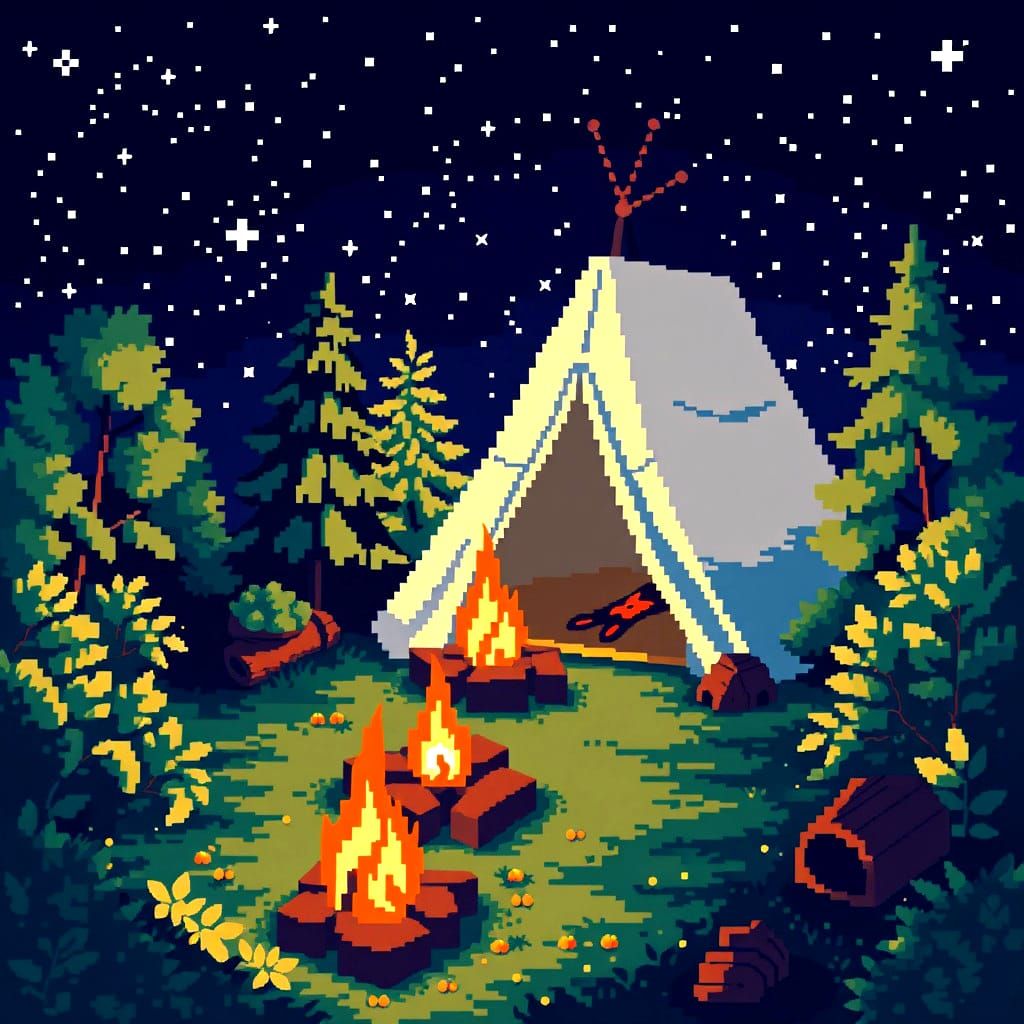 Cozy Pixel Art Campsite Under the Stars