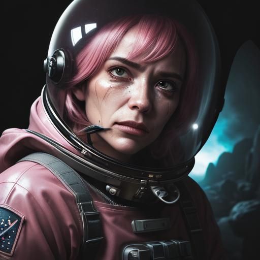 Trapped Astronaut on Alien Planet in Pink Latex Suit