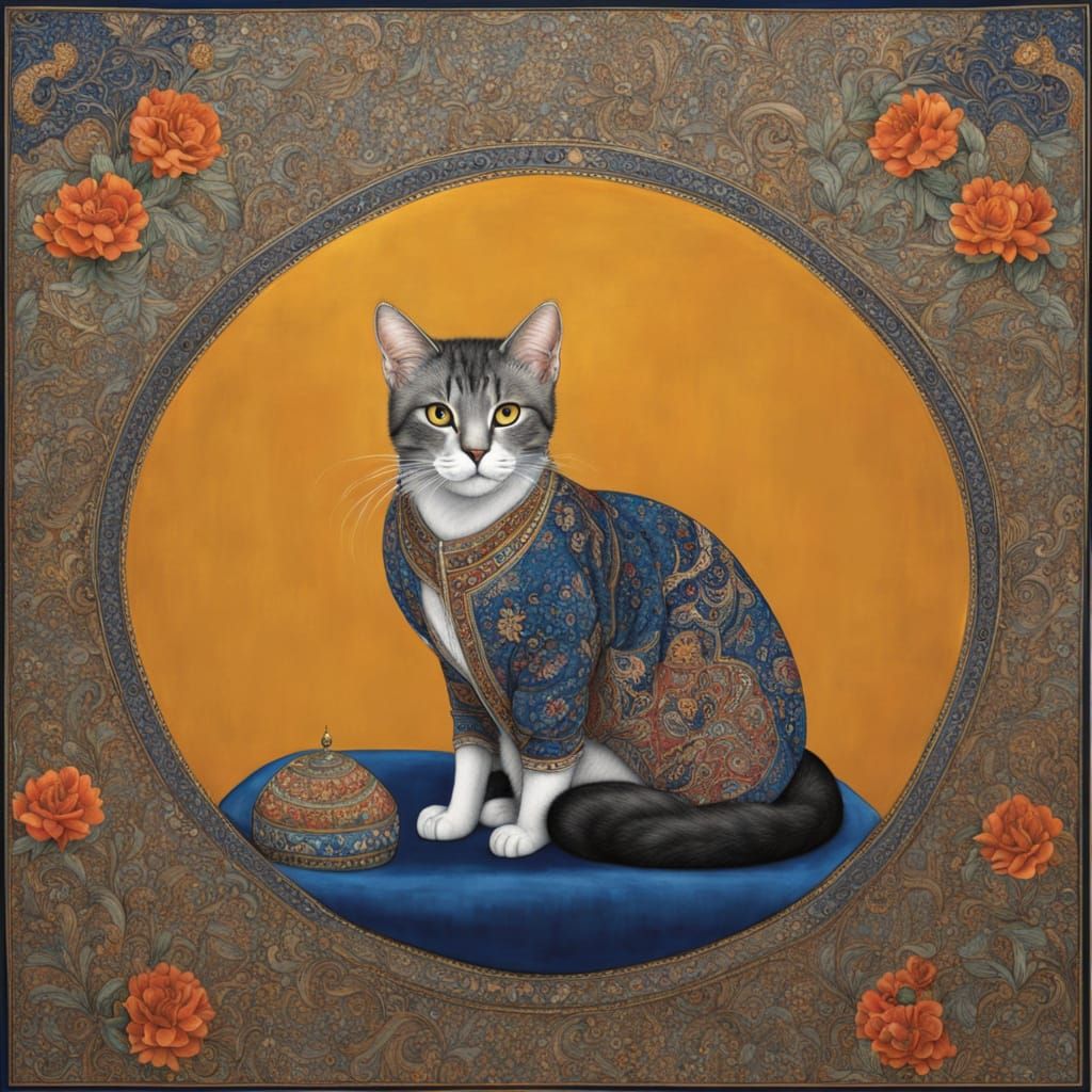 Regal Cat in Qajar Art Style