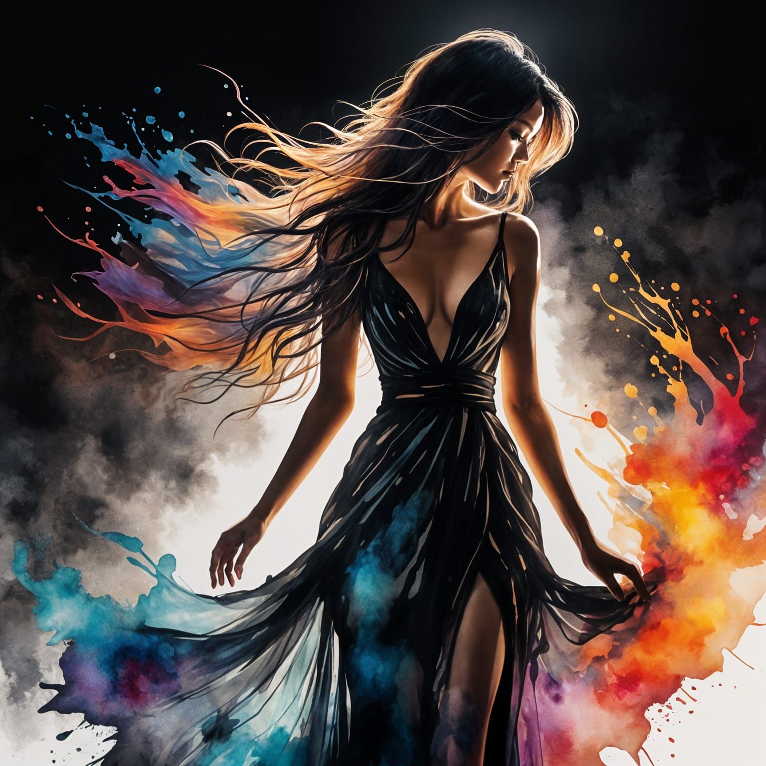 Silhouette of a Stunning Woman in a Black Dress