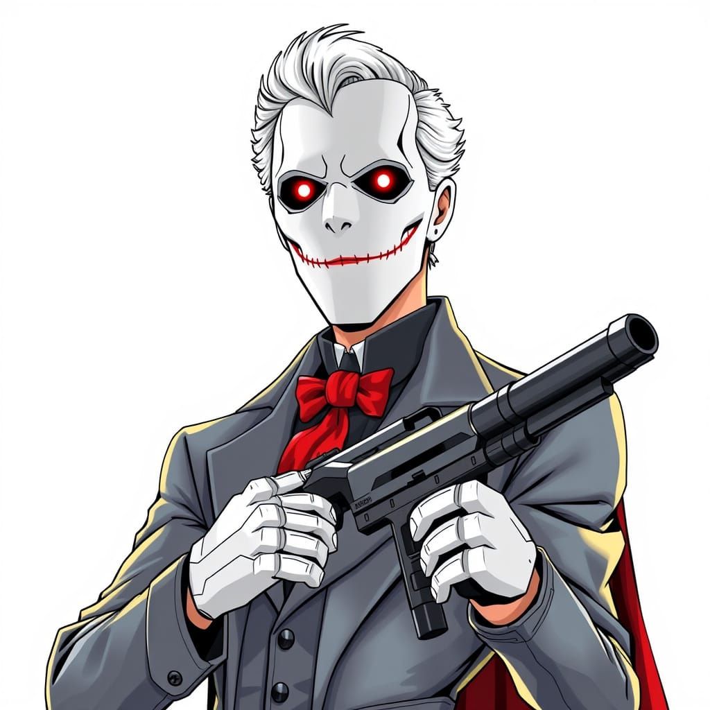 Anime-Style Robot Butler with Mask and Guns
