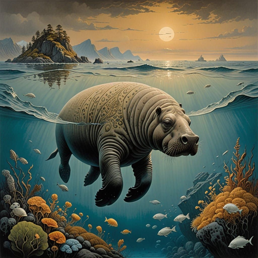 Majestic Steller's Sea Cow in Crystal Clear Waters