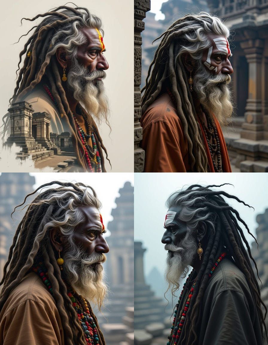 Surreal Double Exposure of Aghori Sadhus Amidst Ruins