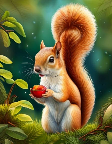 Cute Squirrel Poses in Opulent Garden, Highly Detailed Portr...