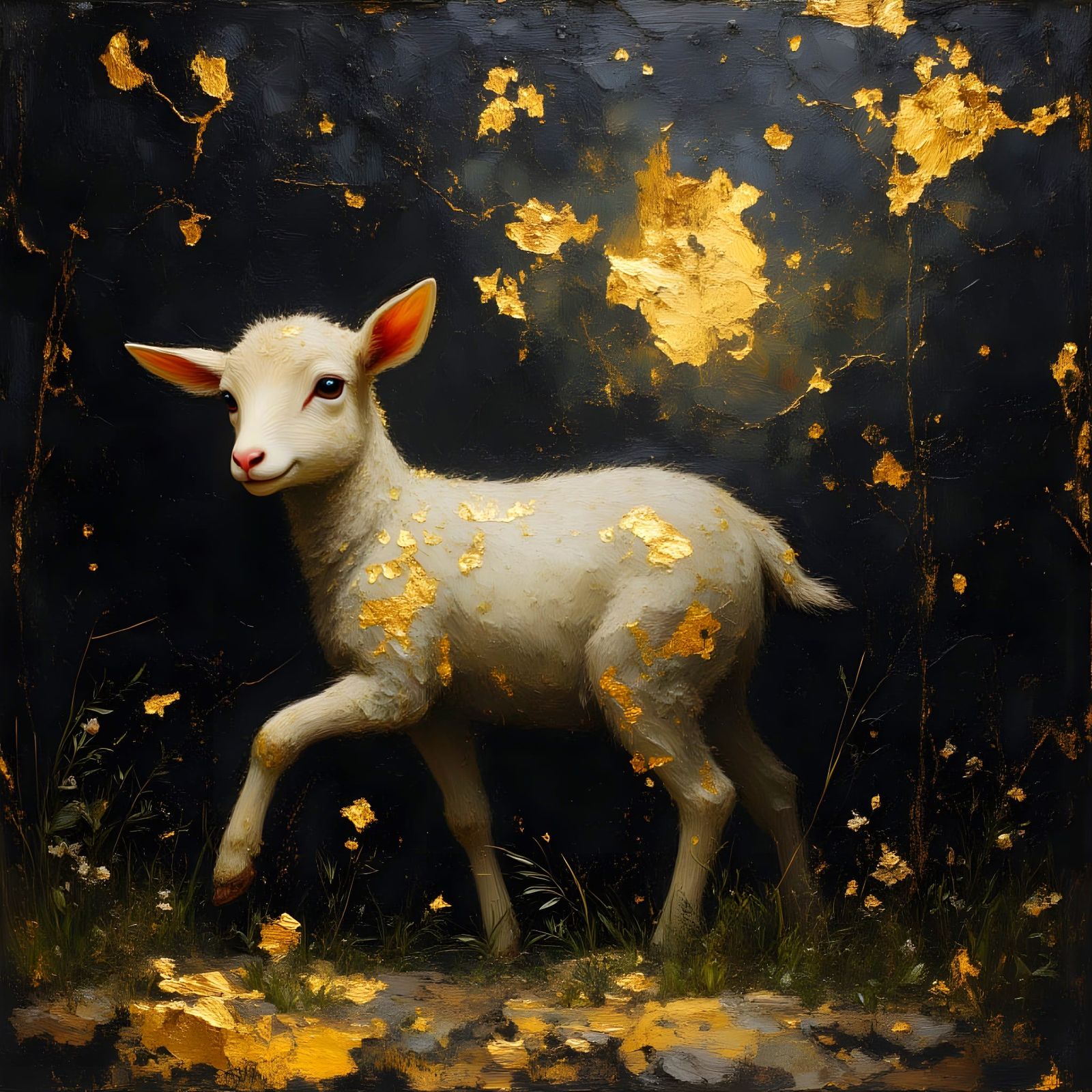 Surreal Lamb in Mystical Black Forest