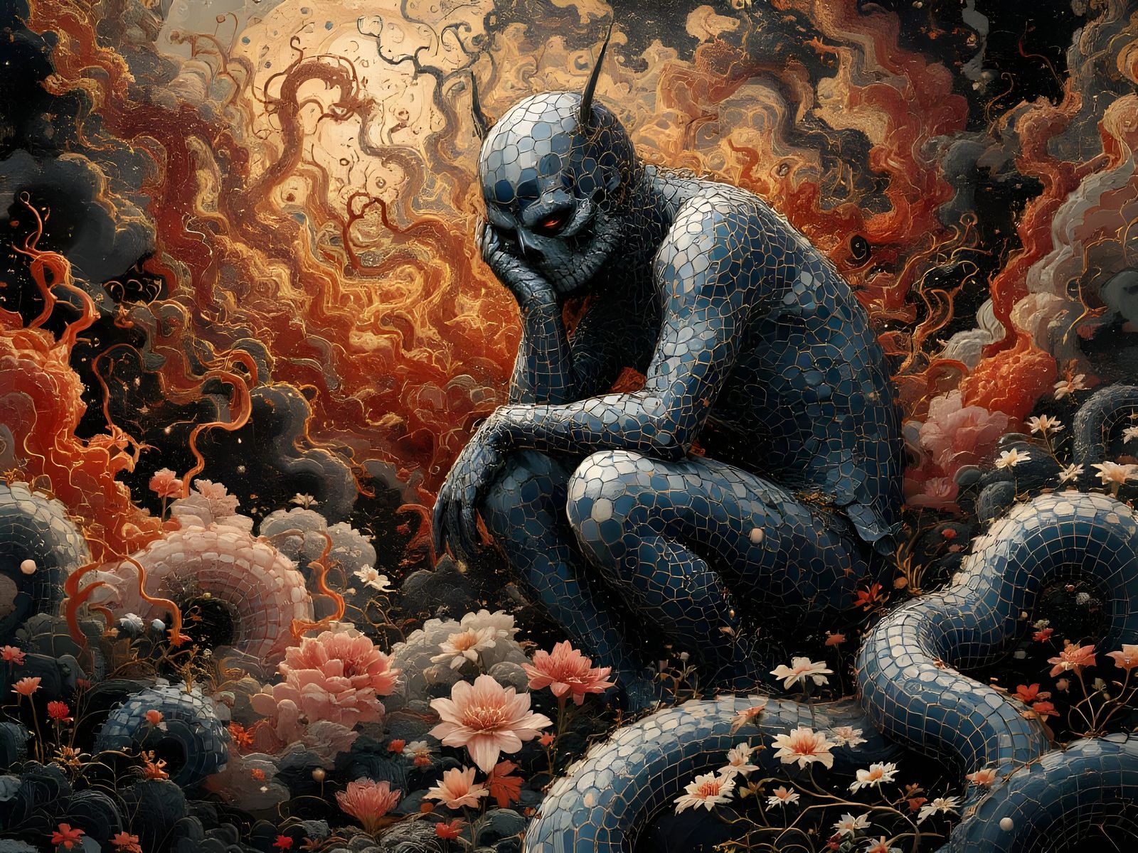 Cloisonné Portrait Over Dark Tsingy Rouge