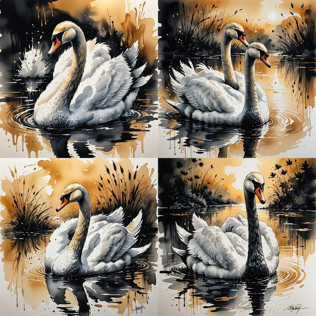 Swan Fountain Pen Art in Water