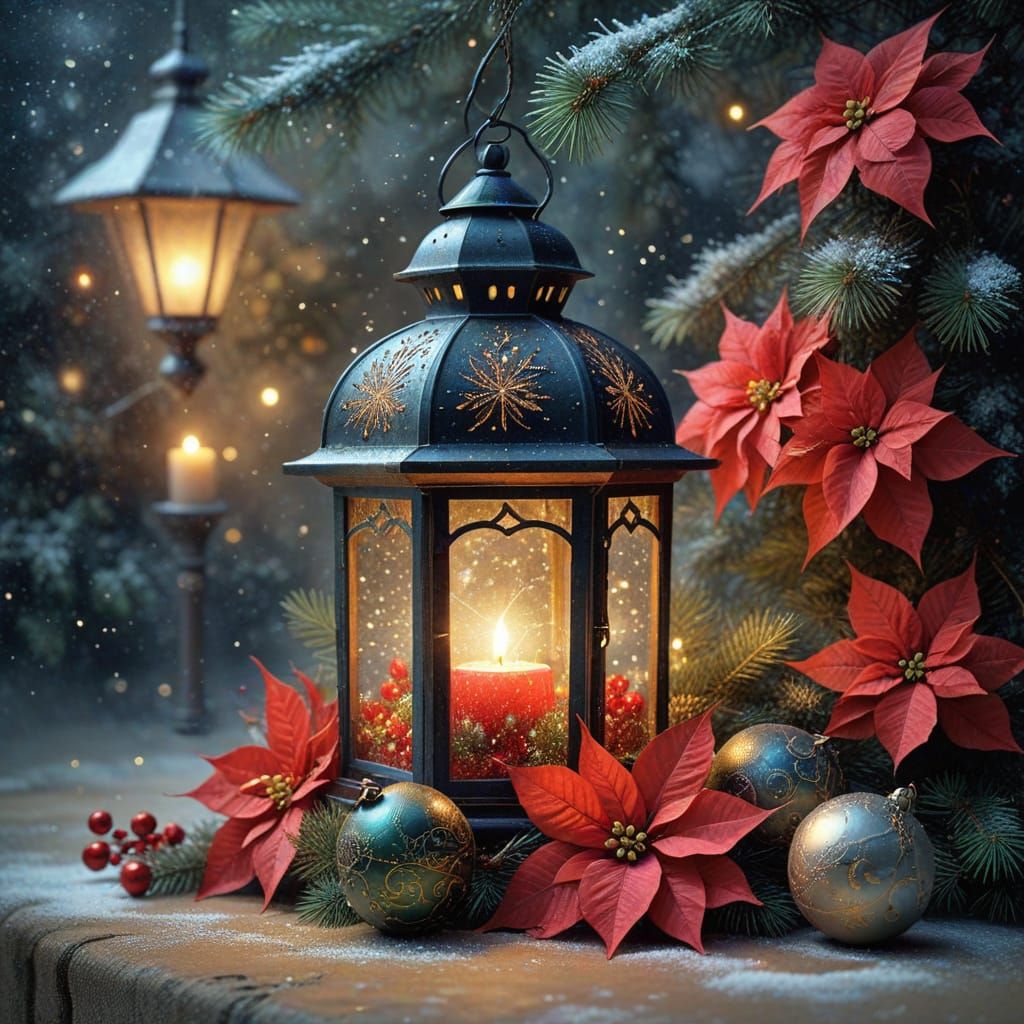 Christmas Lantern with Festive Decorations in Batik Style