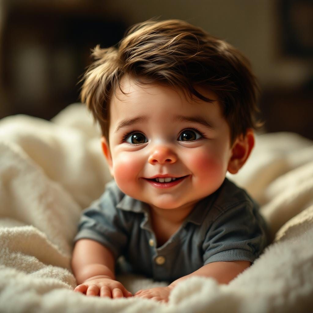 Hyperrealistic Caricature of a Baby with Exaggerated Feature...