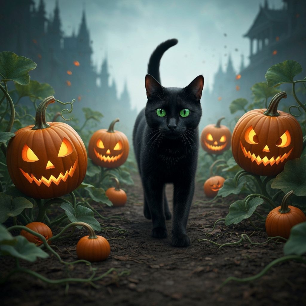 Scared Cat Flees Pumpkin Monsters in Haunted Patch
