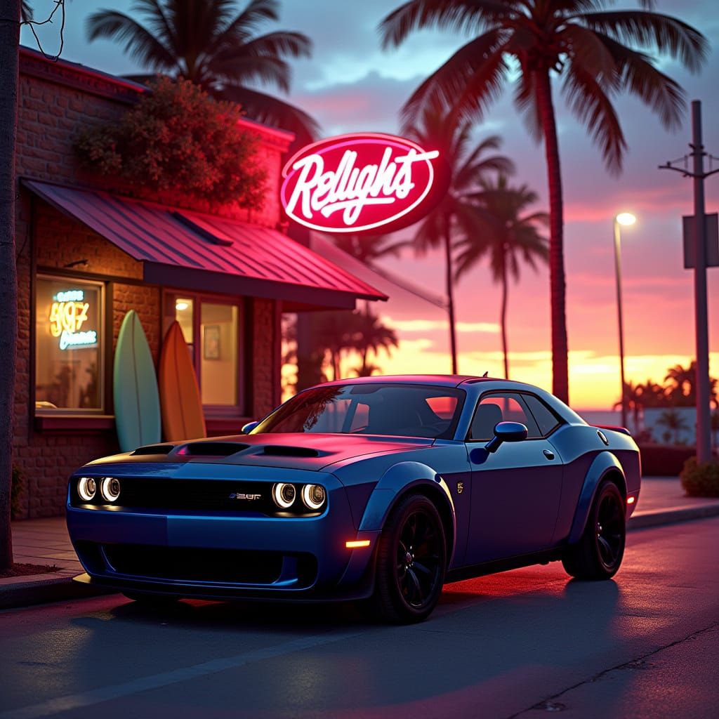 Miami Sunset: 2025 Dodge Challenger in Retro Style