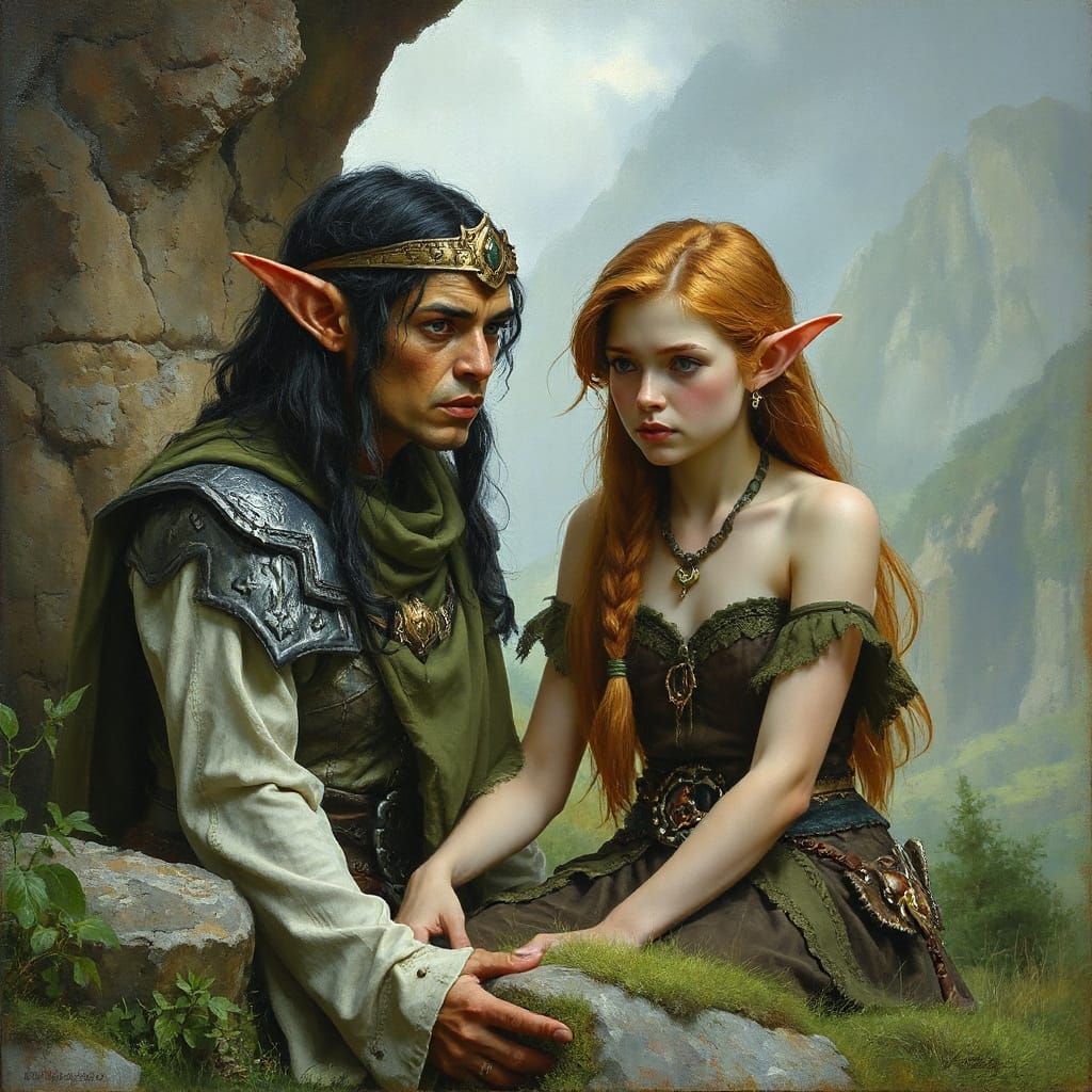 Orc and Elf Princesses in Oil Painting