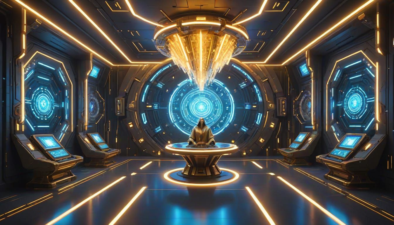 Jedi Holochron Room in Neon with Glowing Crystals