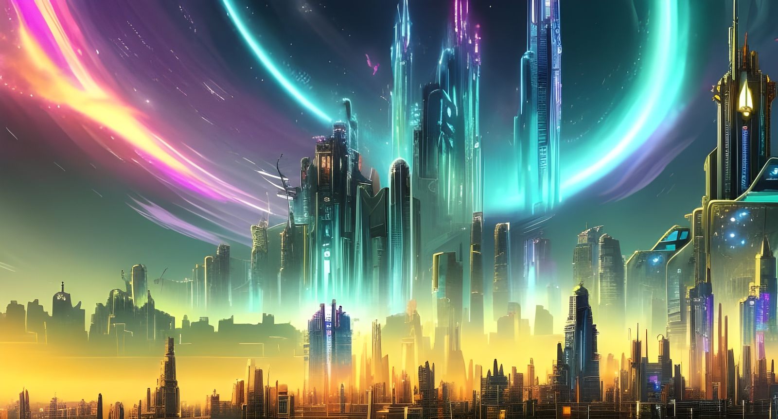 Cyberpunk City Under Nebula Sky: A Digital Masterpiece