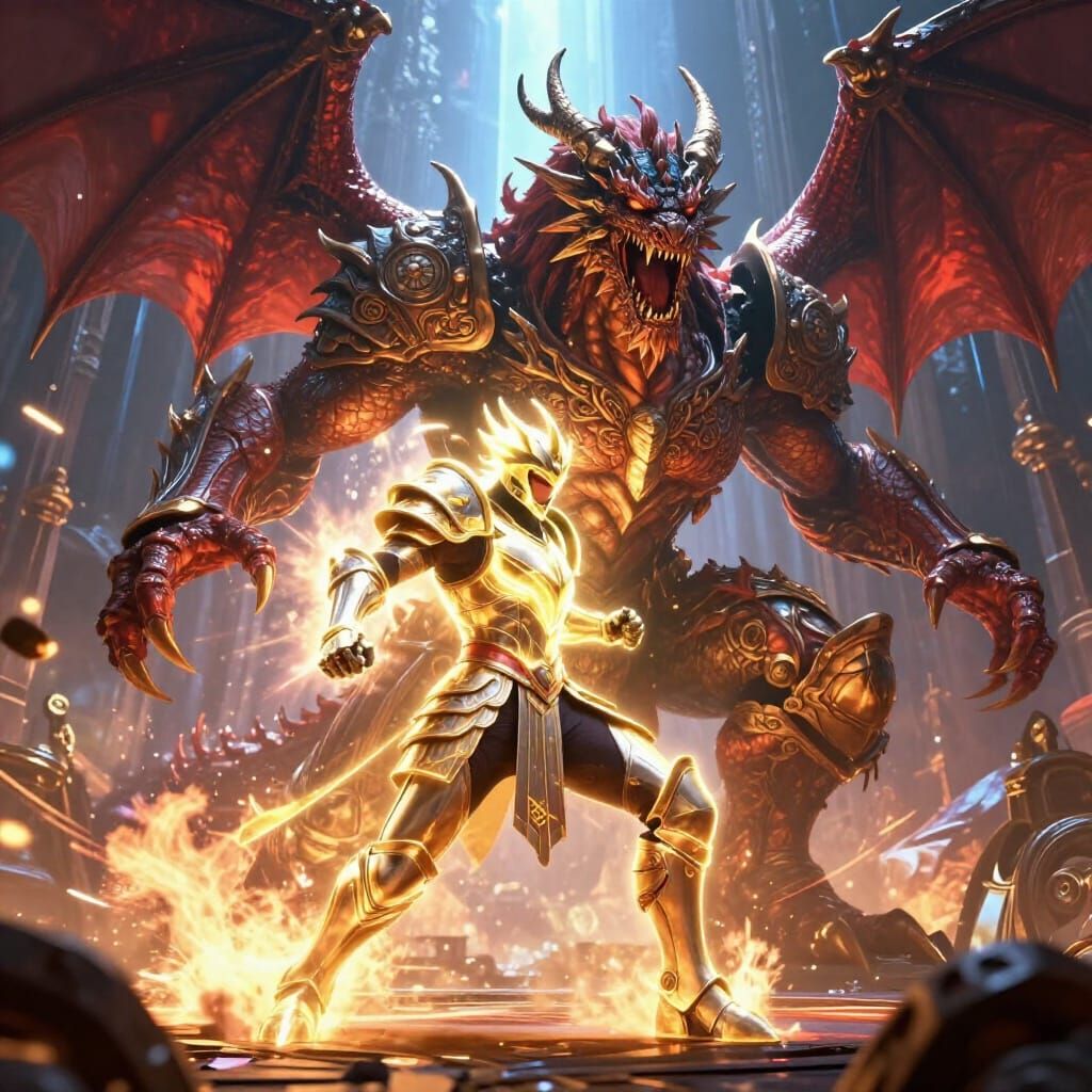 Warrior Battles Dragon God in Epic 3D Masterpiece