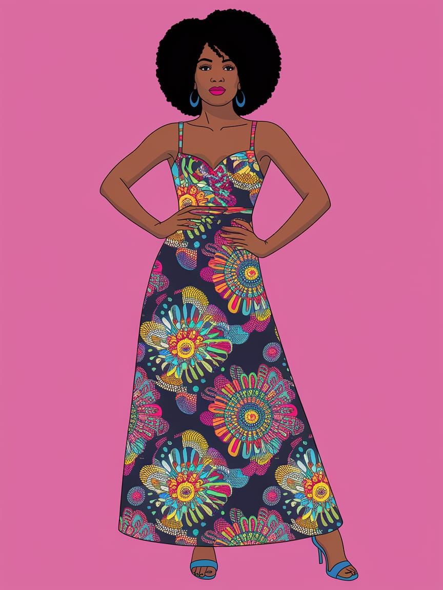 Psychedelic Goddess in Afro Futuristic Maxi Dress