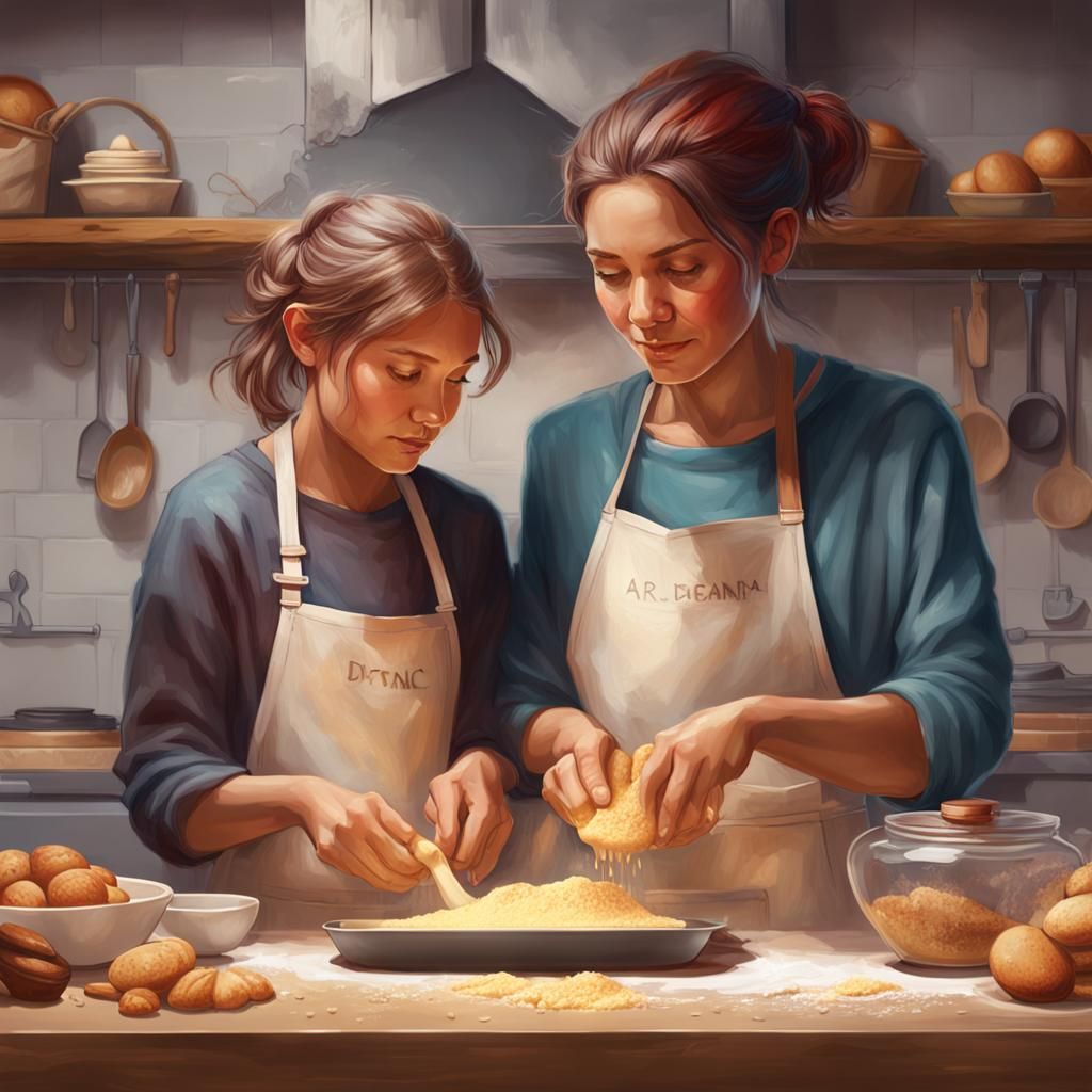 Charming Portrait of Mother and Daughter Baking